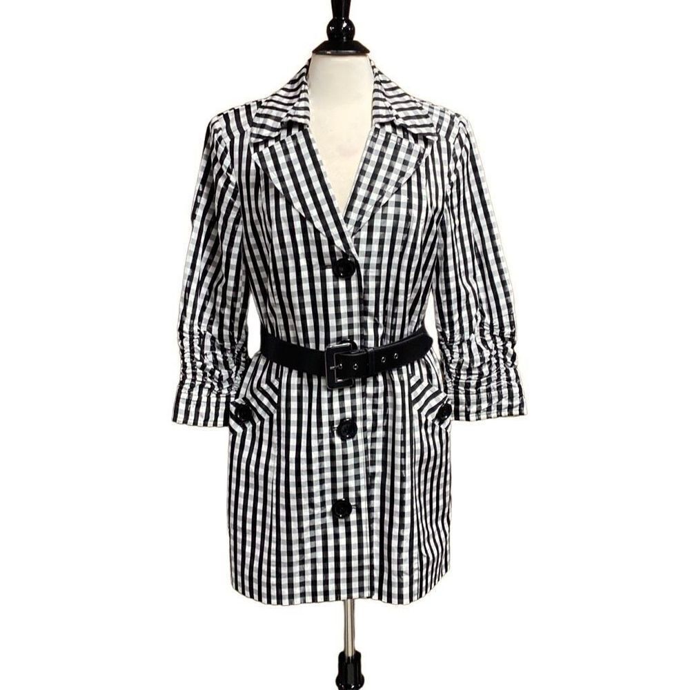Anthracite Black & White Gingham Quarter Sleeve Rain Jacket Size 10